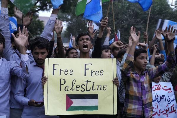 Supporters of a students group 'Muslim Talba Mahaz Pakistan' chant slogans against the against Israeli airstrikes on Gaza during a rally to show solidarity with Palestinian people, in Lahore, Pakistan. Picture: AP Photo/K.M. Chaudary Supporters of a students group 'Muslim Talba Mahaz Pakistan' chant slogans against the against Israeli airstrikes on Gaza during a rally to show solidarity with Palestinian people, in Lahore, Pakistan. Picture: AP Photo/K.M. Chaudary