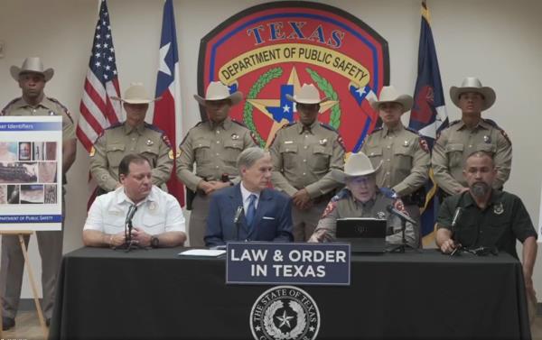 Governor Greg Abbott holding a press conference Monday to announce new statewide efforts to crack down on the violent Venezuelan prison gang Tren de Aragua to prevent the group from creating a "foothold" in Texas.