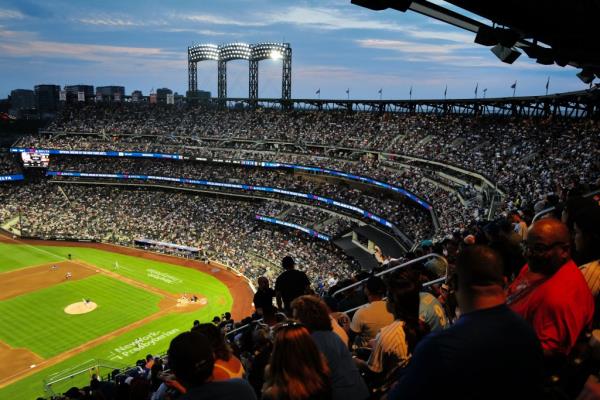 The New York Mets and New York Yankees compete during baseball game at Citi Field
