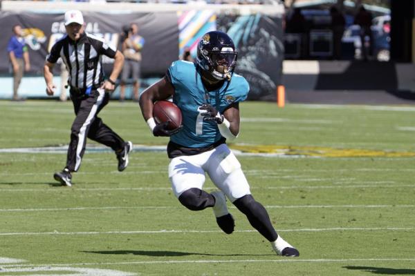 Travis Etienne and the Jaguars are rounding into form after a slow start. (AP Photo/John Raoux)