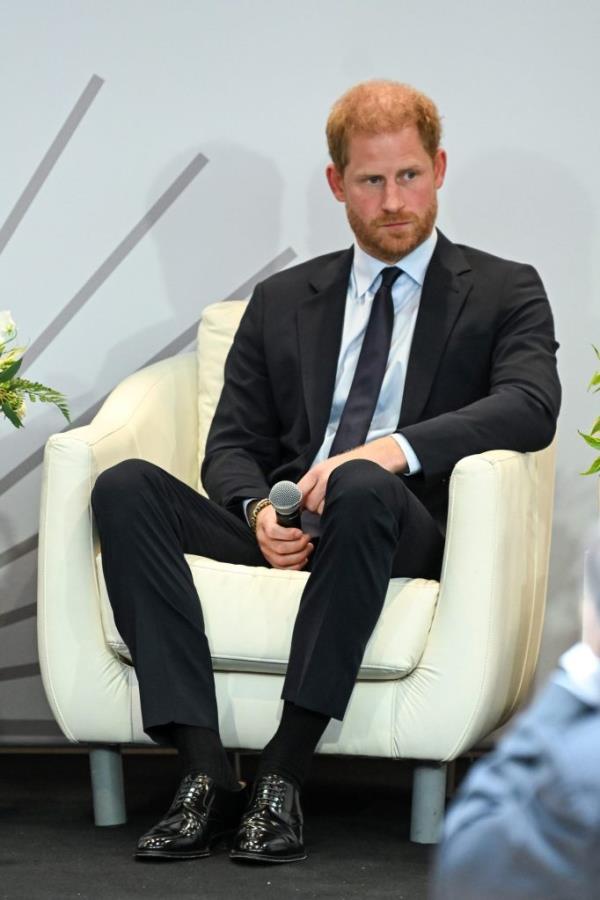 Prince Harry, Duke of Sussex, speaking onstage at The Archewell Foundation Parents’ Summit on Mental Wellness in the Digital Age, New York City, 2023