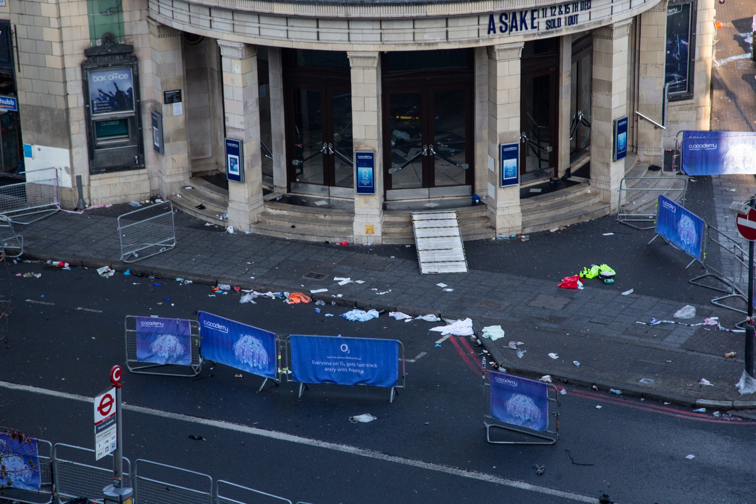 LONDON, UNITED KINGDOM - 2022/12/16: Police forensic investigators seen outside Brixton Academy after a crowd crush during an Asake concert in Brixton. The Brixton Academy organized a music concert on Thursday night, at the concert, the crowd got out of control of the authorities and led to a crowd crush. A total of 8 people are reported to be injured and were rushed to the hospital, out of which 4 are in critical condition. (Photo by Thabo Jaiyesimi/SOPA Images/LightRocket via Getty Images)
