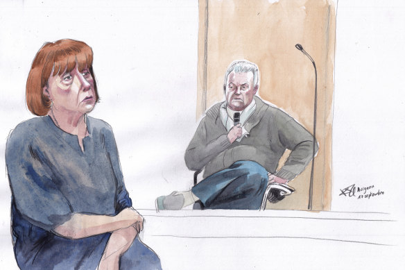 Gisele Pelicot, left, and her ex-husband Dominique Pelicot, right, during his rape trial, at the Avignon courthouse, in Avignon, southern France.