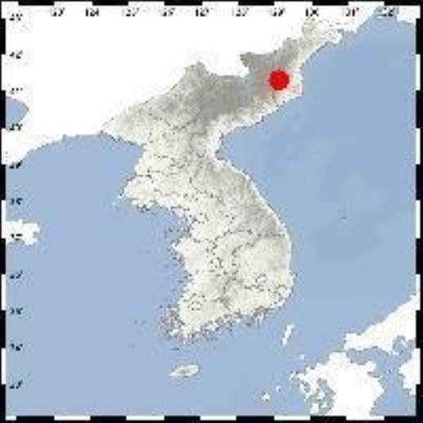 这张照片显示了朝鲜咸镜北道吉州郡北韩核试验场丰溪里的位置（红色标记），位于咸镜北道。 (美国地质调查局网站)