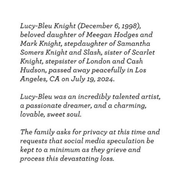 Slash's statement on his stepdaughter's death