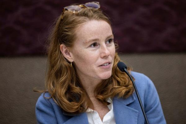 Rebecca Cooke, a candidate for Wisconsin's 3rd Congressional District seat, attends a candidate's forum on Wednesday, May 1, 2024 in La Crosse, Wis.