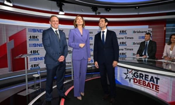 Steven Miles and David Crisafulli in a TV studio