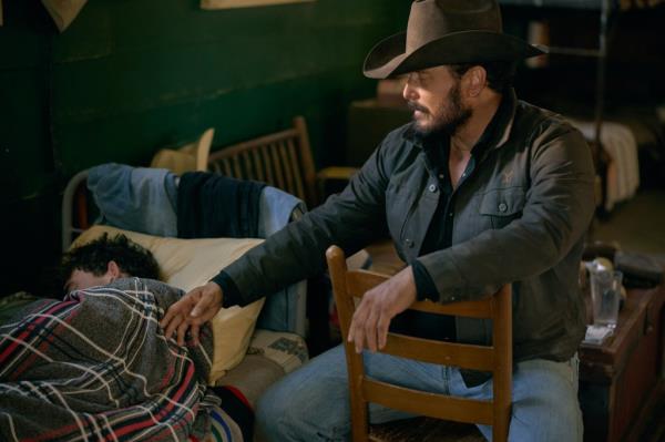 Finn Little as Carter and Cole Hauser as Rip Wheeler in "Yellowstone"