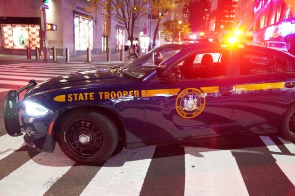 new york state trooper car with lights on