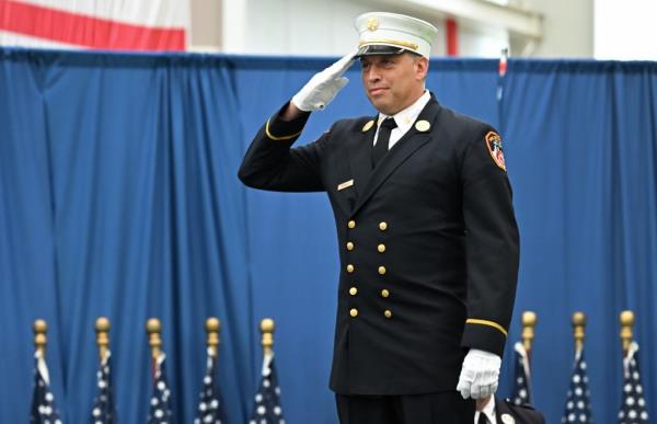 Jeffery Fanicelli, 47, was promoted to deputy chief from battalion chief during the ceremony on Monday morning