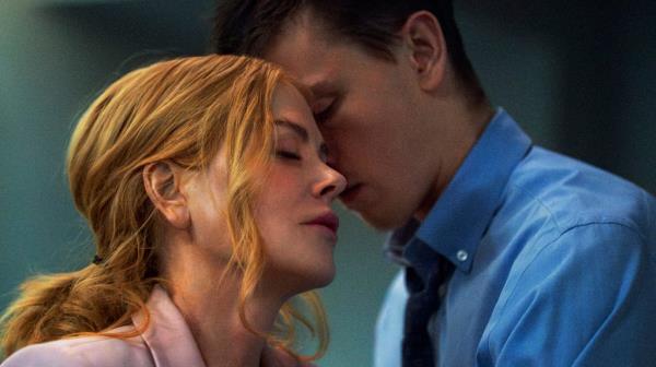 Nicole Kidman and Harris Dickinson in "Babygirl." The film features frisky sex and masturbation scenes.
