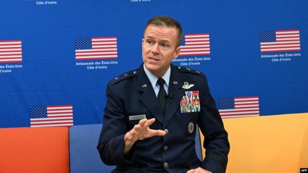 US Africa Command's Major General Kenneth Ekman gestures as he addresses a news conference at the US Embassy in Abidjan, Côte d'Ivoire, on July 24, 2024.