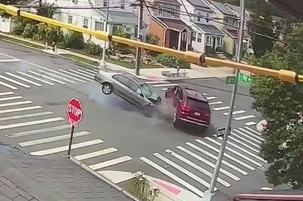 Photo shows the car crashing into an SUV.