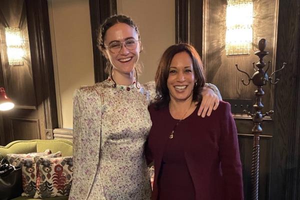 Vice President Kamala Harris smiling with her stepdaughter Ella Emhoff at her graduation