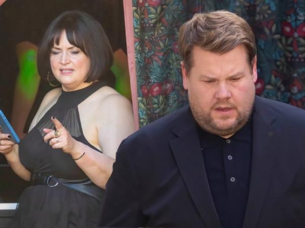 Ruth Jones as Nessa and James Corden as Smithy on Gavin and Stacey set