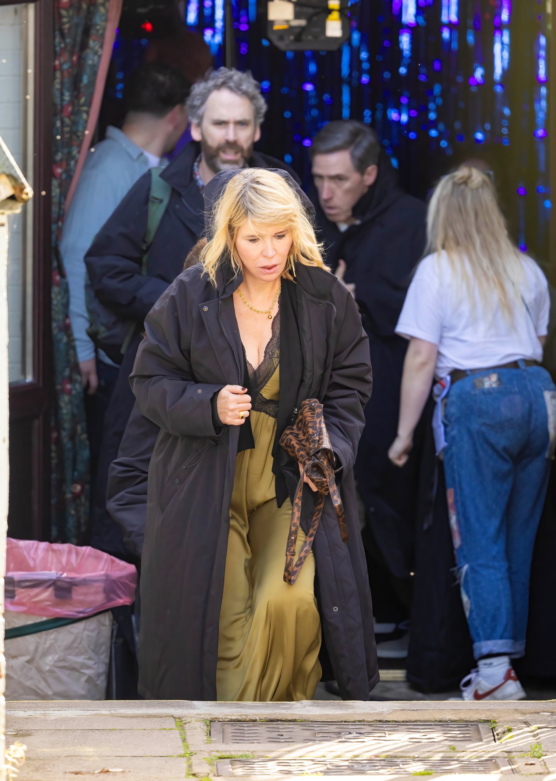Julia Davis as Dawn wearing a green lace dress on the Gavin and Stacey set