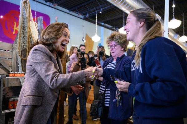 Vice President and 2024 Democratic presidential candidate Kamala Harris greets people during a campaign stop at Penzeys Spices in Pittsburgh, Pennsylvania, on September 7, 2024