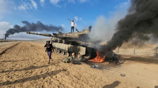 Israeli tank on fire