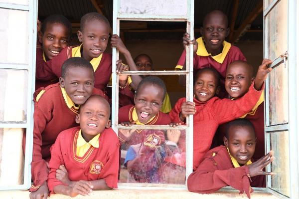 Happy students in a school in the Maasai community in the Kajiado County, in Kenya.