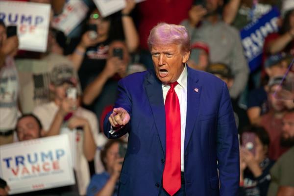 Republican presidential nominee former President Donald Trump arrives for a campaign rally at Ed Fry Arena in Indiana, Pa., Monday, Sept. 23, 2024.