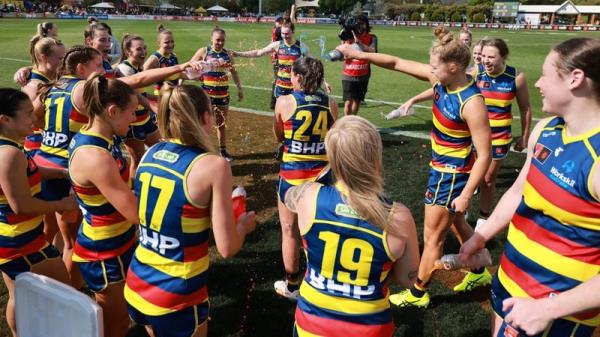 Amy Boyle-Carr gets a mini Gatorade shower after her successful debut for the Adelaide Crows