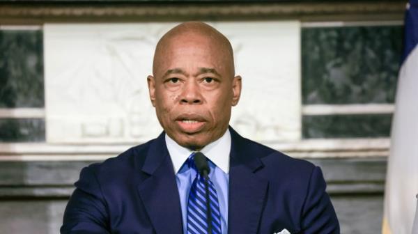 New York City Mayor Eric Adams is pictured at City Hall, Blue Room, during his weekly in-person Press Conference on Tuesday, May 07, 2024. (Luiz C. Ribeiro for NY Daily News)