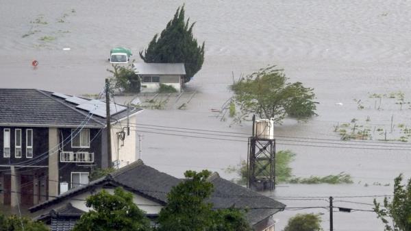 A farmland is submerged due to floods caused by heavy rains from Typhoon Shanshan in Yufu, Oita Prefecture, southwestern Japan.
Pic: Reuters