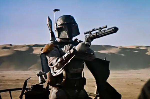 Stuntman Yerkes portraying the feared Star Wars bounty hunter Boba Fett in the 1983 film Return of the Jedi