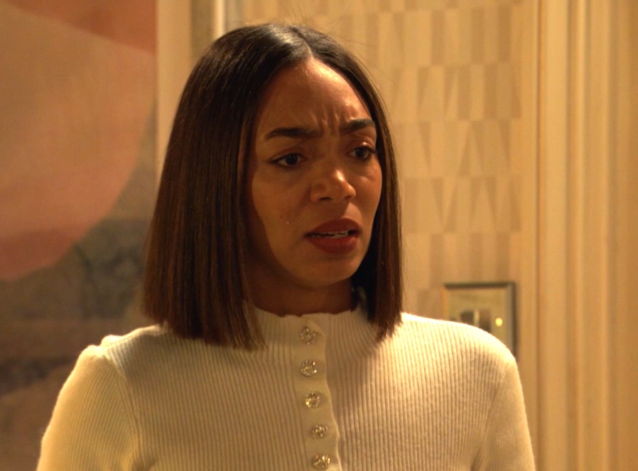 Chelsea looking angry and confused in EastEnders