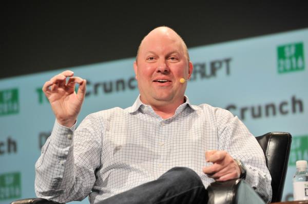 Entrepreneur Marc Andreessen speaking onstage at TechCrunch Disrupt SF 2016 in San Francisco, California