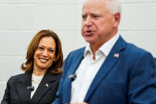 Harris (left) will appear alongside her running mate, Minnesota Gov. Tim Walz, for an interview on CNN on Thursday.