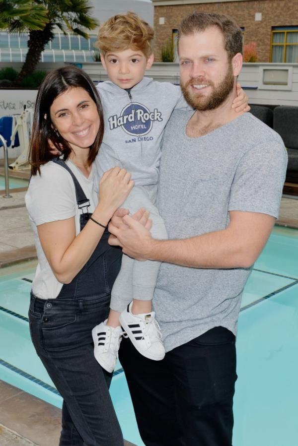 Actress Jamie-Lynn Sigler, son Beau and husband Cutter Dykstra visit Hard Rock Hotel San Diego on March 25, 2017 in San Diego, California.