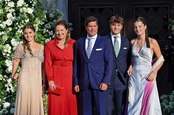 Alexia of Greece and Carlos Morales with their children, Ana Maria, Amalia and Carlos at the wedding ceremony.