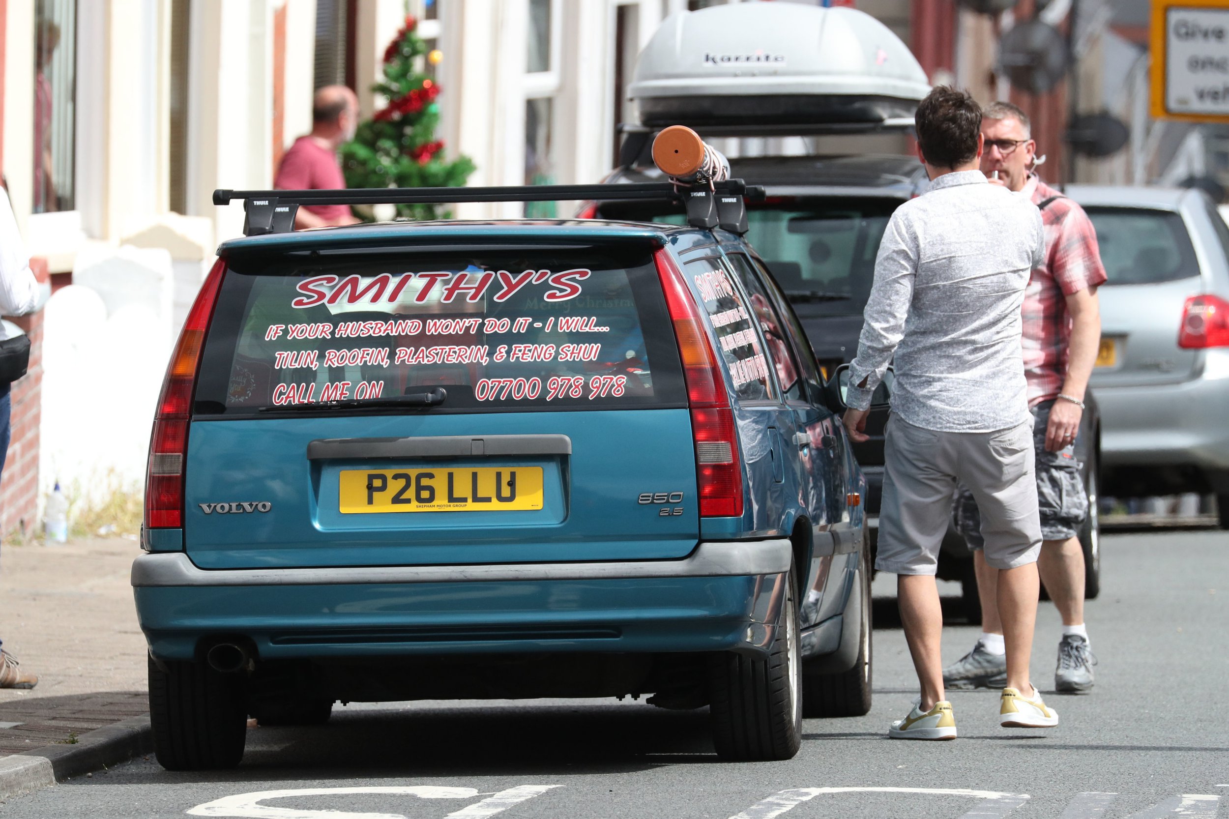 The character 'Smithy's' car during filming for the Gavin and Stacey Christmas special at Barry in the Vale of Glamorgan, Wales, in 2019