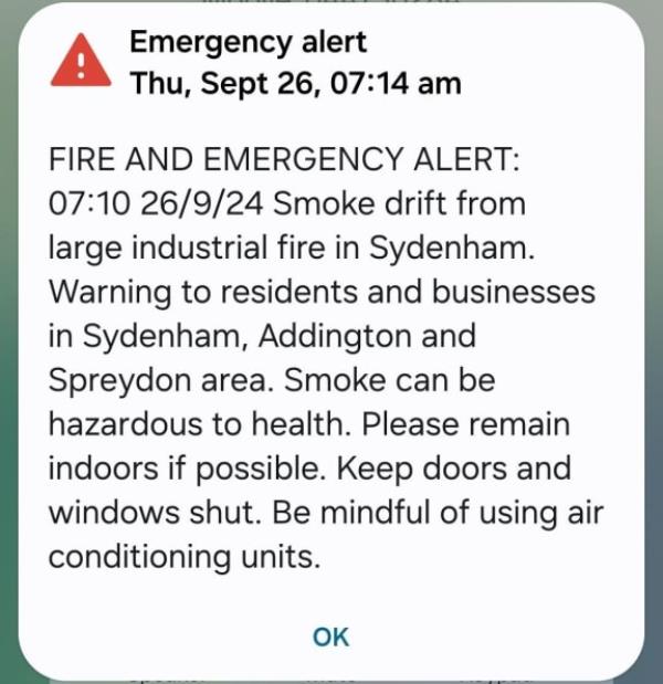 FENZ issued an alert to residents near the fire.