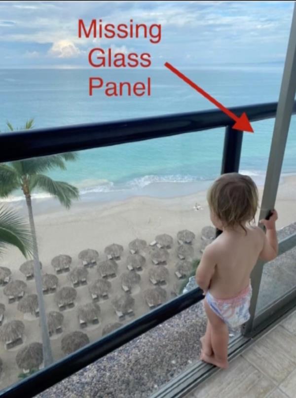 Nico is seen stepping onto the narrow balcony at the Hyatt Ziva Puerto Vallarta.