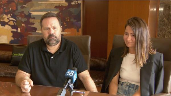 James Carter and Anastacia Duboshina are seen talking about their lawsuit to CBS 8.