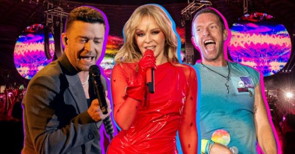 Compilation image of Justin Timberlake, Kylie Minogue and Chris Martin 