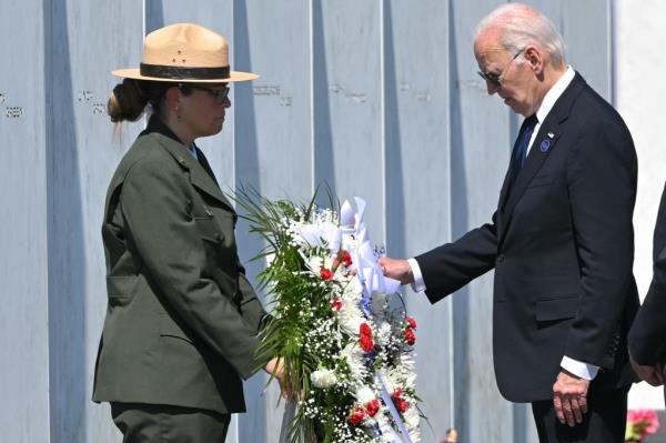 Biden attended a wreath-laying ceremony at the Flight 93 National Memorial as part of the nations' ceremonies of the 23rd anniversary of the 9/11 attacks.