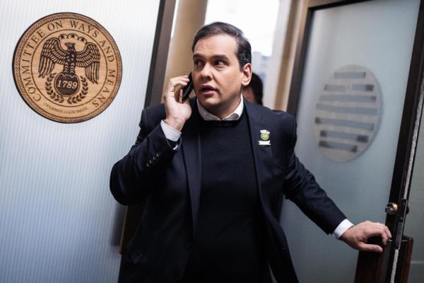 Rep. George Santos leaves a meeting on Capitol Hill on Tuesday, Oct. 10, 2023. / Credit: Tom Williams/CQ-Roll Call, Inc via Getty Images