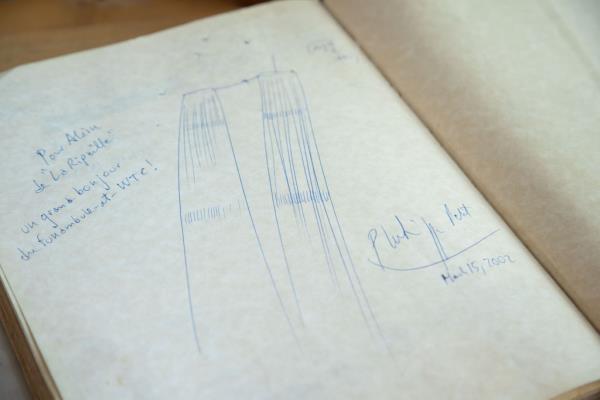 Philippe Petit's entry in the guest book.