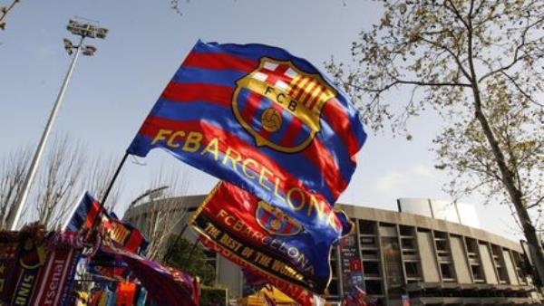 Barcelona flags outside the Nou Camp. Barcelona flags outside the Nou Camp.