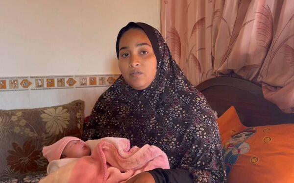 Fadwa, a patient in Al-Awda hospital who was unable to breastfeed her newborn due to the Israeli bombardment. Photo: ActionAid Fadwa, a patient in Al-Awda hospital who was unable to breastfeed her newborn due to the Israeli bombardment. Photo: ActionAid