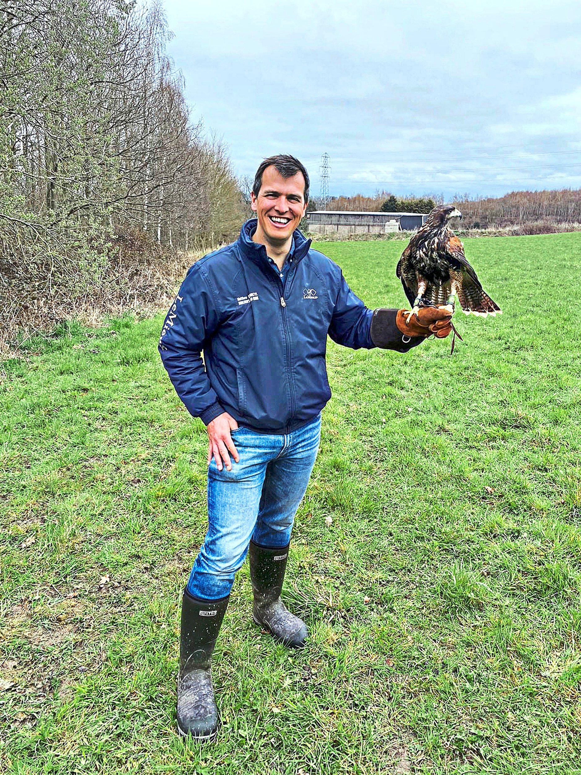 Yorkshire Vet star Matt Jackson-Jackson Smith with Sigrid the Harris Hawk