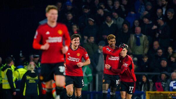Manchester United's Marcus Rashford celebrates with team-mate Alejandro Garnacho. Manchester United's Marcus Rashford celebrates with team-mate Alejandro Garnacho.