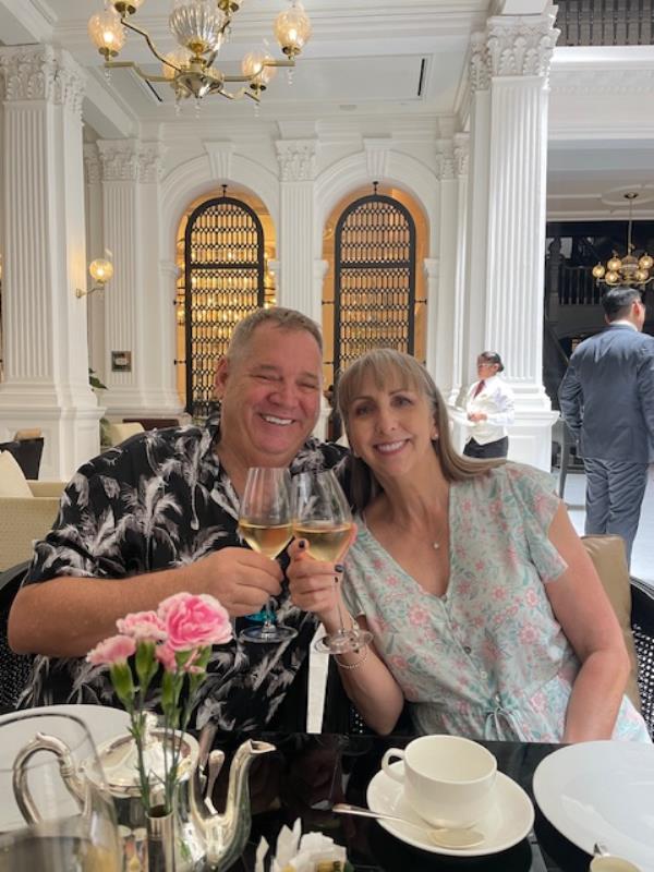 The Martuccis enjoying a cocktail on board