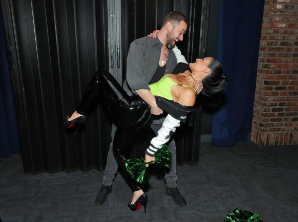 Artem Chigvintsev and Nikki Bella attend Brie and Nikki Bella's live edition of SiriusXM's The Bellas Podcast on February 08, 2023 in Phoenix, Arizona.