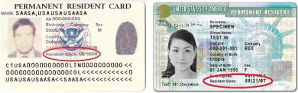 Permanent resident card shows resident since date to calculate continuous residence