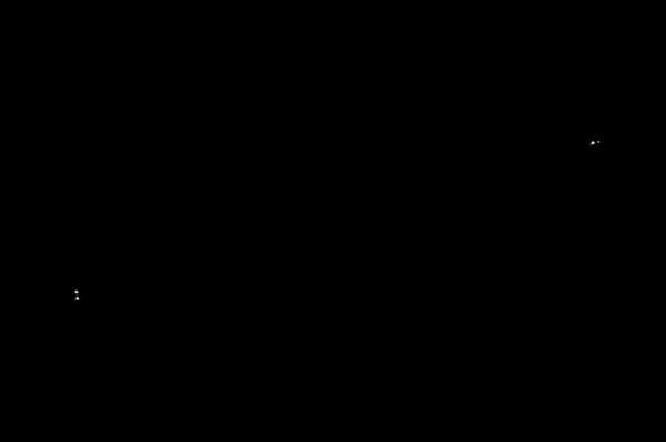 Black background with two white dots close together at left and two white dots close together at right.