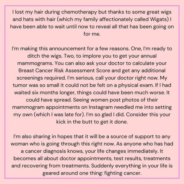 Jenna revealed she lost her hair during treatment.